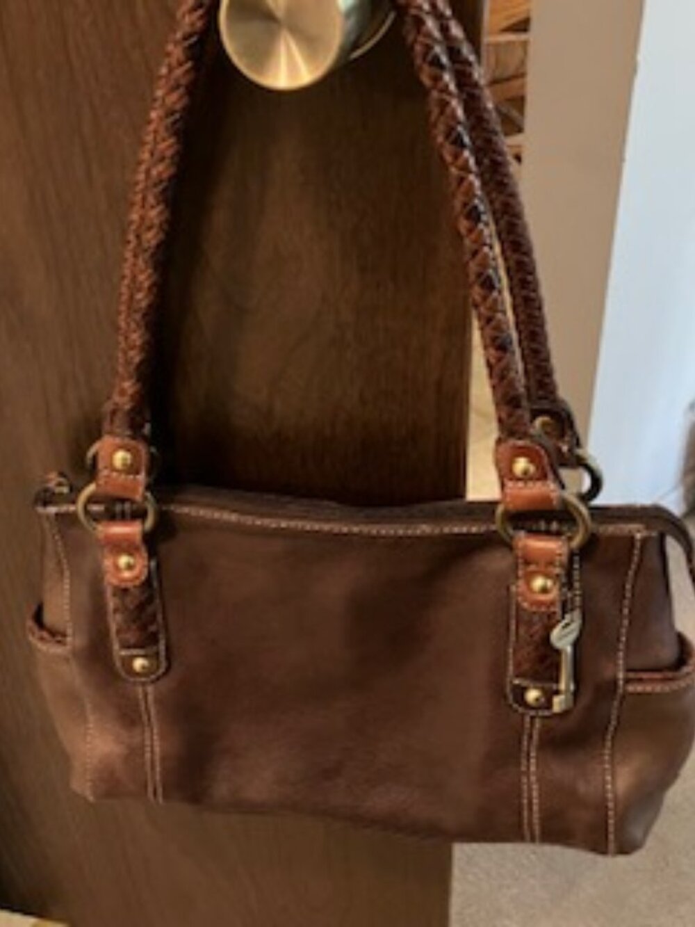 Vintage Fossil Leather Bag with Braided Leather Straps - Picture 3 of 14